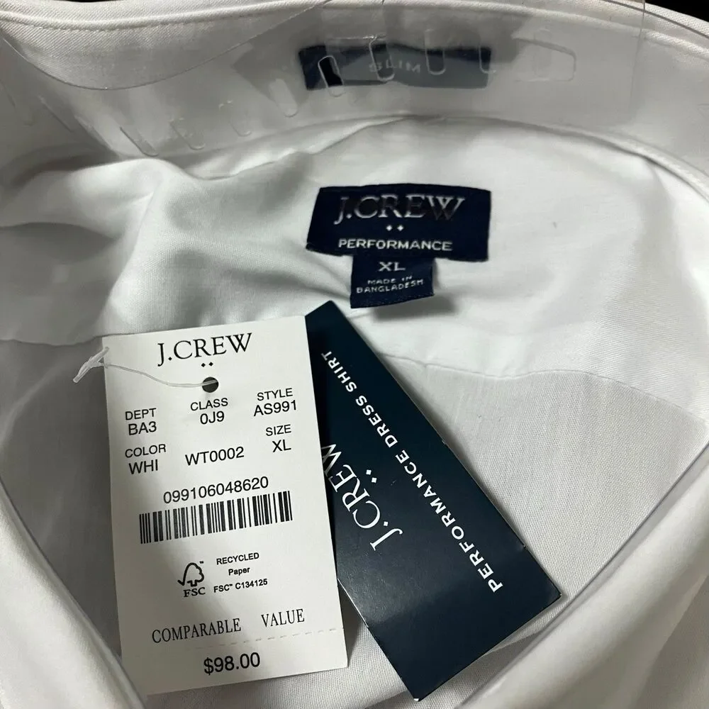 J Crew Button Up Performance Dress Shirt Mens XL White Stretch Career‎ AS991